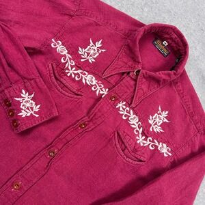 VTG Brahma Western Shirt Men's Medium Red Floral Smile Pocket‎ Cowboy Button Up
